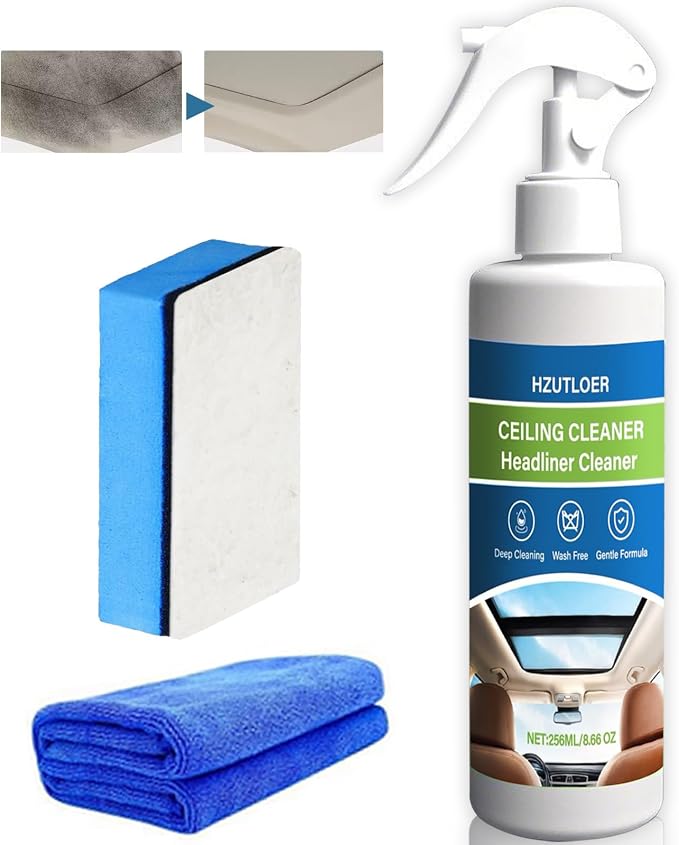 Car Headliner Cleaner, 256ML Multi-Functional Car Interior Roof Fabric Cleaner, Multi-Purpose Interior Stain Remover for Ceiling, Seats & Upholstery, No Rinse Required
