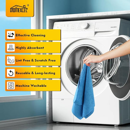 HOMEXCEL Blue Microfiber Cleaning Cloths 100 Pack, Reusable Cleaning Rags Shop Towels - Bulk Multipurpose Microfiber Towels, Lint Free Cleaning Towels for Car, House & Kitchen, 11.5 x 11.5 inch