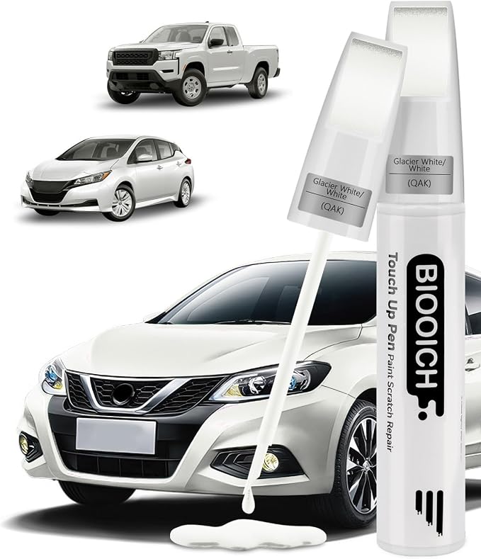 Touch Up Paint Pen Exact Color Match Car Chip and Scratch Repair (for Nissan, Glacier White/White(QAK))