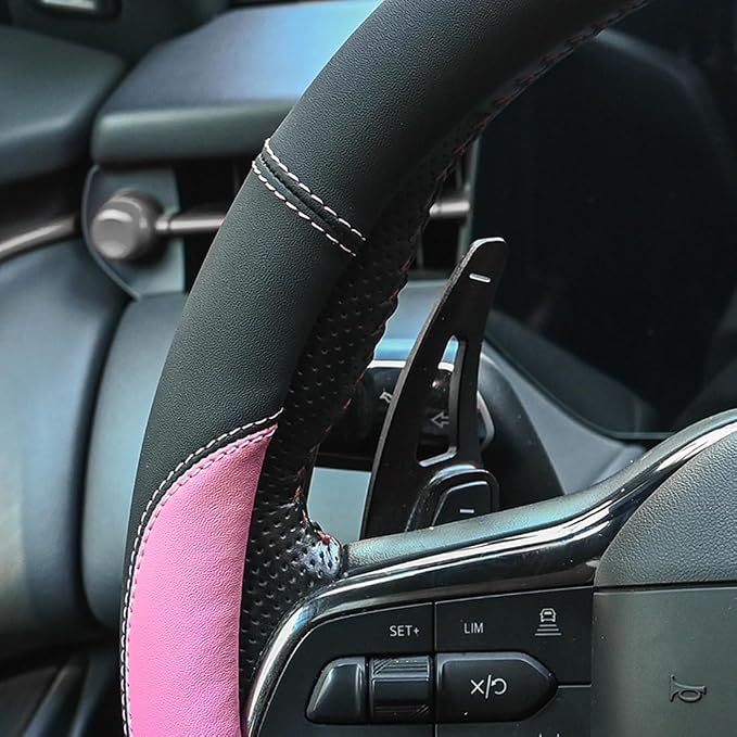 Valleycomfy Microfiber Leather Steering Wheel Cover Large-Size for F150 F250 F350 Ram 4Runner Tacoma Tundra Range Rover Model S X with 15 1/2 inches-16 inches Outer Diameter Pink