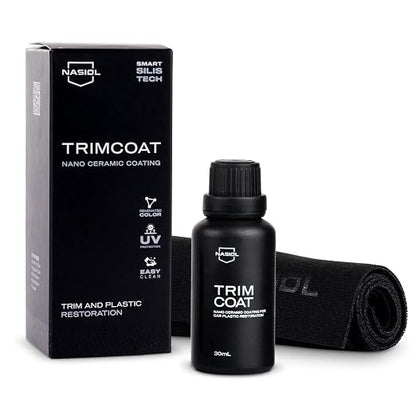 Nasiol TrimCoat Hydrophobic Ceramic Coating Kit – Plastic Trim Restorer for Cars, Restores Faded Trim to Original Color, Up to 2 Years Durability, Ultimate UV Protection, Easy Application – 1.01 oz