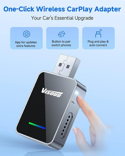 2-in-1 Wireless CarPlay & Android Auto Adapter, One-Click User Switching, Converts Wired to Wireless, Fit with iOS 10+ and Android 11+, Plug & Play, Supporting USB A & Type-C