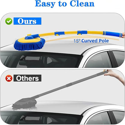 Mveqrrn Upgrade Car Wash Brush with Long Handle,Car Wash Brush Car Cleaning Brush Kit Car Wash Mop Car Wash Brush with Telescopic Pole Car Washing Brush with Scratch-Free Replacement Head(Blue