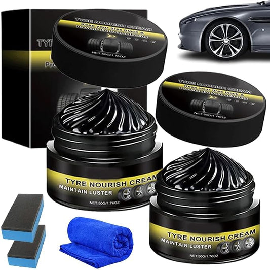 2026 New Tyre Nourish Cream, Tire Nourish Wax Cream for Cars, Tire Wax – Restores Black Gloss, Powerful Wheel Cleaning Refurbish Wax, Tyre Nourish Cream Maintain Luster, for Car Tires (2PCS)