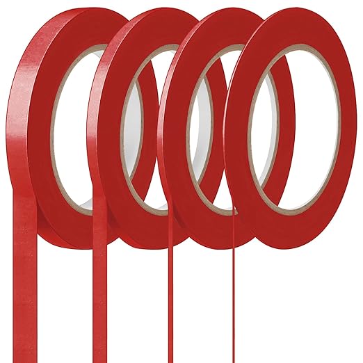 Epakh 4 Pack Painters Tape, Pinstripe Masking Tapes in 1/16, 1/8, 1/4 and 1/2 Inch Wide Suitable for Multi-Surface Automotive DIY Painting Labeling Arts Crafts Car Spray General Purpose(Red,55 yd)
