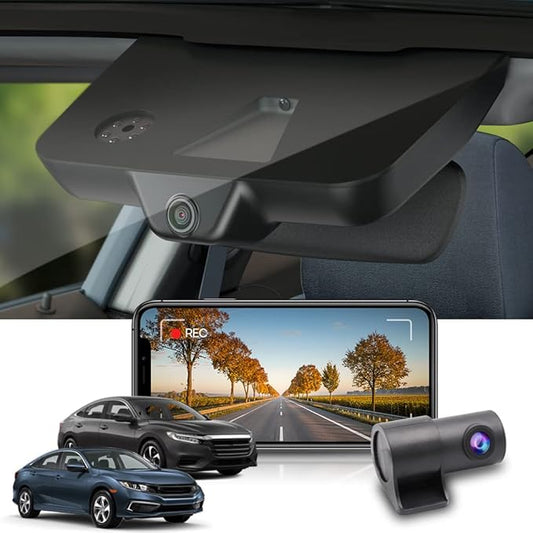 Fitcamx Front 2K+Rear 1080P Dash Cam Adapts for Honda Civic 2016-2021 (Has 8 Vents/HD2-0323) & Insight 2019-2022, OEM Look, Dual HD Video, WiFi & APP, Loop Recording, Collision Detection, 64GB Card