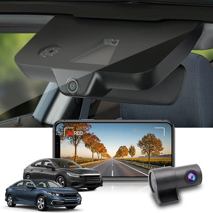 Fitcamx Front 2K+Rear 1080P Dash Cam Adapts for Honda Civic 2016-2021 (Has 6 Vents/HD2-0211) & Honda Insight 2019-2022, OEM Style, Dual HD Video, WiFi & APP, Loop Recording, G-Sensor, 64GB Card