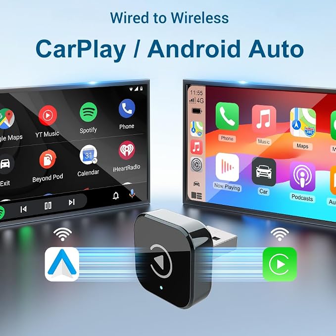 2026 New 2-in-1 Car Wireless CarPlay Android Adapter Quick Auto Connect Plug and Play CarPlay Adapter Wired to Wireless Plug and Play with Type-C Adapter for iPhone and Android Compatible Cars