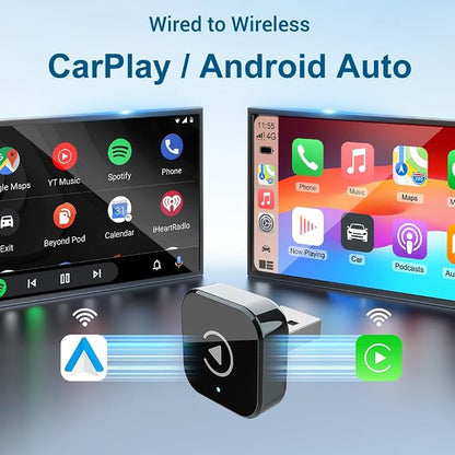 2026 New 2-in-1 Car Wireless CarPlay Android Adapter Quick Auto Connect Plug and Play CarPlay Adapter Wired to Wireless Plug and Play with Type-C Adapter for iPhone and Android Compatible Cars