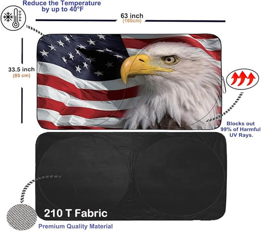 Gven Windshield Sun Shade for Car Front Window Cover Sunshades Visor Automotive Sun Shield for Full-Size Sedan & SUV, Mid-Size SUV, Sports Cars Mid-Size Pickup Truck Car Accessories (Flag, L)