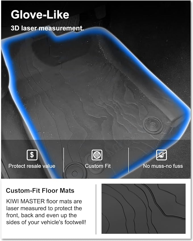 KIWI MASTER Floor Mats for 2018-2026 Jeep Wrangler JL 4-Door, OEM Replacement 82215203AE, Custom Fit All Weather Car Mats, Heavy Duty TPE Floor Liners, Front & Rear 2 Row, Black