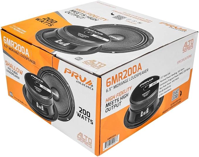 PRV AUDIO 6.5 Inch Shallow Midrange Speaker, 6MR200A, 200 Watts, 8 Ohm Shallow Mount Car Audio Slim Speaker, 1.5 in Voice Coil, Compact for Doors (Single)