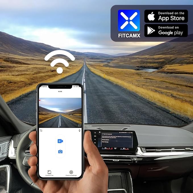 Fitcamx 4K Dash Cam Suitable for Porsche 911 992 Cayenne 9YA 9Y0 9Y3 Panamera 971 Taycan (Model A), OEM Look, 2160P UHD Video, Built-in WiFi & APP, Loop Recording, Parking Sensor, 64GB Card