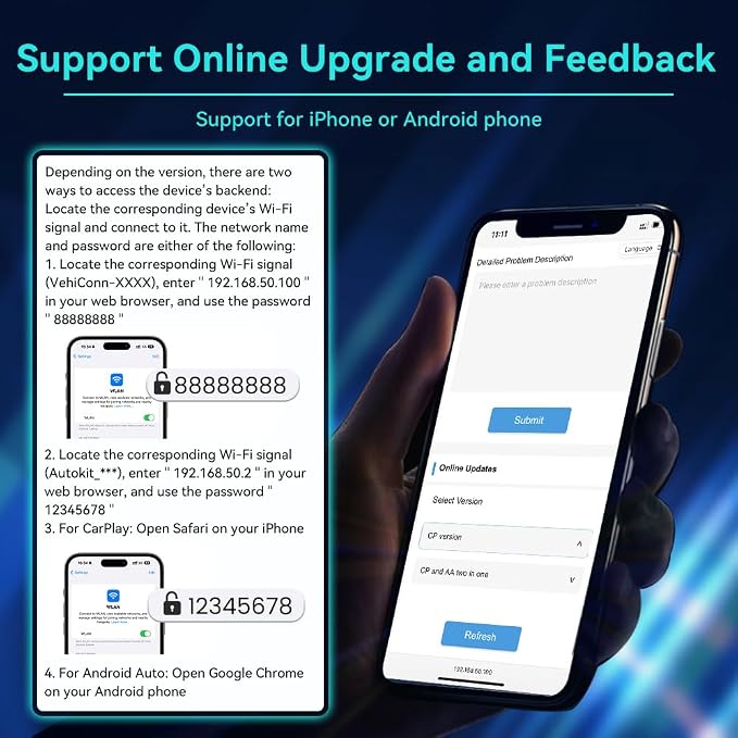 Carlinkit 5.0 2air Wireless car Adapter,CarPlay Dongle for Wired CarPlay and Wired Android Auto Car,for iPhone 6+ and Android 11+,Easy Setup via Plug-in USB Connection,Supports Online Upgrde