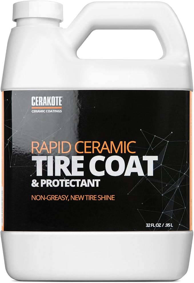 CERAKOTE Rapid Ceramic Tire Coat (32 oz.) - Showroom New Tire Shine – Deep Tire Black Finish – Lasts Up to 10x Longer – No Sling, Non-Greasy Ceramic Tire Coating – Easy Application