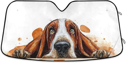 Basset Hound Windshield Sun Shade Basset Hound Sunshade Auto Blocks UV Rays Visor Protector Funny Dog Accordion Folding Sun Reflector Auto Sunshade for Car Truck SUV to Keep Your Vehicle Cool
