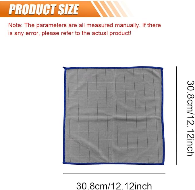 Car Carbon Microfiber Towels, 12" x 12" No Lint No Streak Cleaning Towel, Reusable Soft Car Wash Cloth, Universal Auto Polishing Detailing Rag for Glass Window Mirror(Blue)