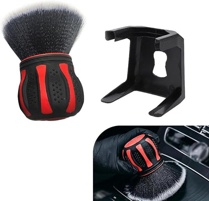 Detail Cleaning Brush with Storage Holder, Spherical Soft Bristle Dashboard Air Conditioning Air Vent Interior Crevice Brush, Non-Slip Handle Multi-Functional Accessory (Red)