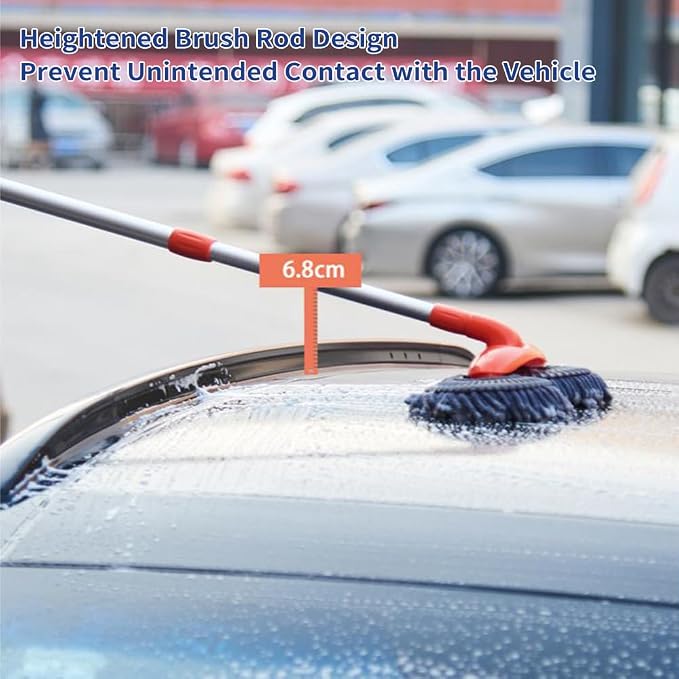 Double Head Car Wash Mop with Long Extension Pole, Telescoping Chenille Microfiber Wash Brush for Car Truck SUV and RV, Lightweight Aluminum Cleaning Tool with Foam Grip Handle
