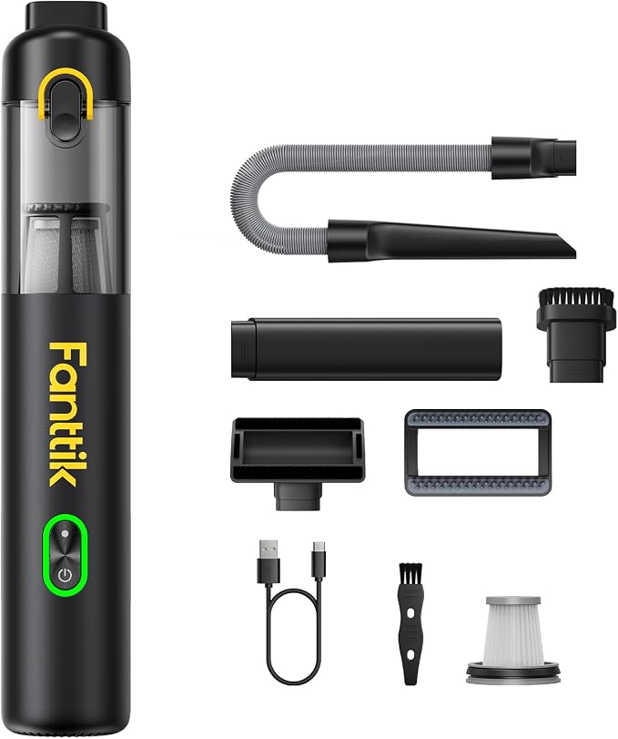 Fanttik V8 Mate Upgraded Cordless Car Vacuum, Portable Mini Vacuum with 13000pa Suction Power, 2 Suction Modes, Type-C Charge, Handheld Vacuum for Car, Small Tasks, Keyboards, Office Desk (Black)