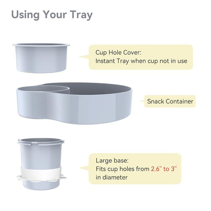 Car Seat Cup Holder Snack Tray: Travel Tray for Kids Car Seat Food Tray for Kids Travel, Toddler Carseat Eating Plate Table, Kid Road Trip Table Essentials Accessories, Grey