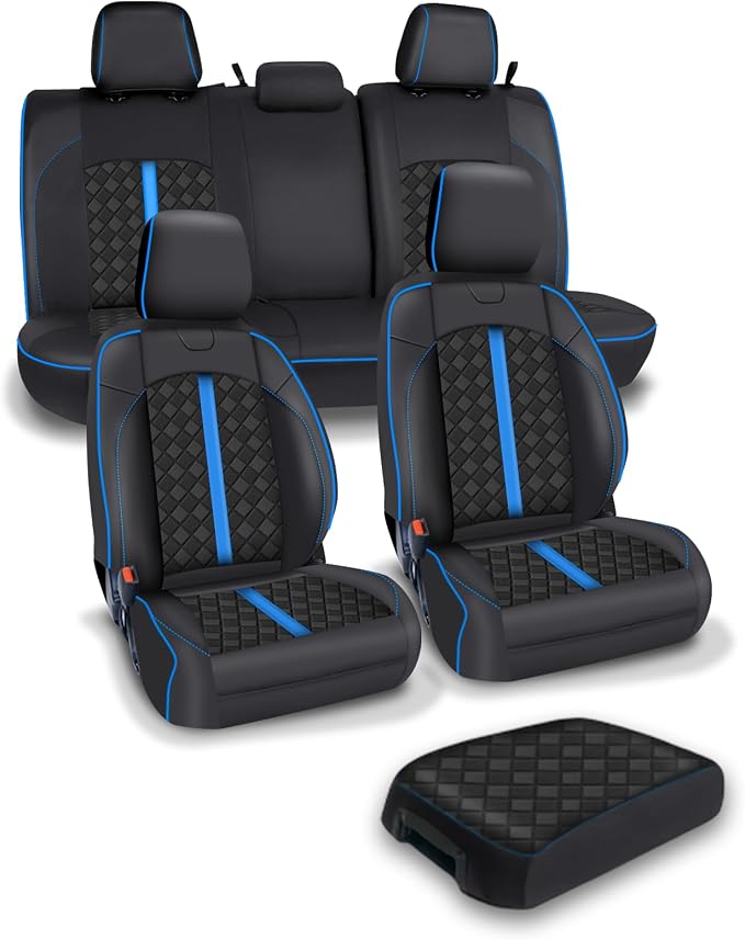 Carlimeki Leather Seat Covers Custom Fit for Tacoma Gen 3rd (2016-2023) Double & Crew Cab, for SR, SR5, Limited, TRD Pro, TRD Sport, TRD Off-Road, Trail Special Edition - Fully Covered
