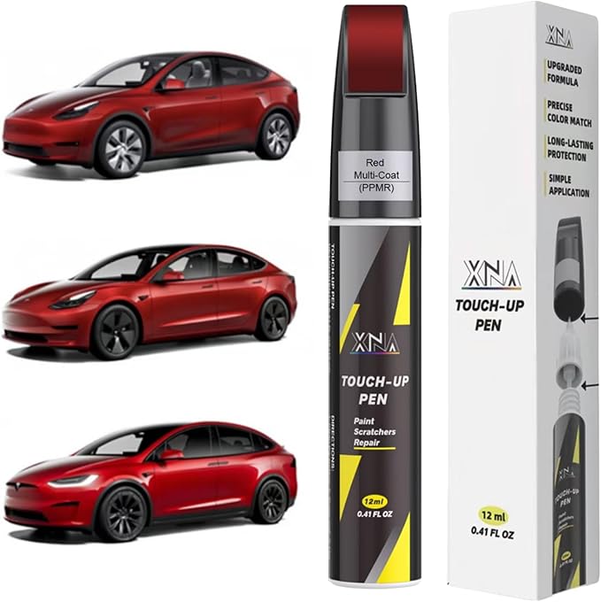 Car Touch Up Paint(Red Multi-Coat(PPMR)) for Tesla, 2 in 1 Car Scratch Remover with Pen Tip and Brush, Exact Color-Matched for Car Paint Scratch Repair, Quick & Easy Fix Chips and Nicks