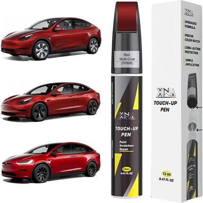 Car Touch Up Paint(Red Multi-Coat(PPMR)) for Tesla, 2 in 1 Car Scratch Remover with Pen Tip and Brush, Exact Color-Matched for Car Paint Scratch Repair, Quick & Easy Fix Chips and Nicks