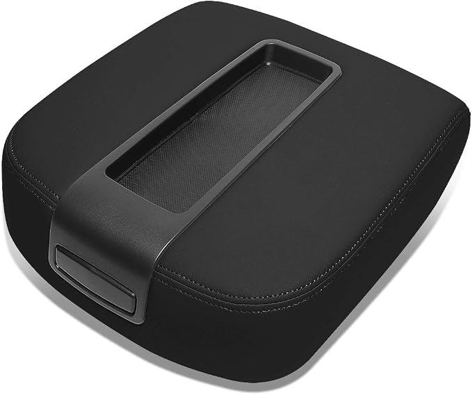 Auto Dynasty Black Leather Center Console Lid Armrest Cover Compatible with 2007-2014 Chevy Avalanche Silverado Tahoe Yukon XL Sierra