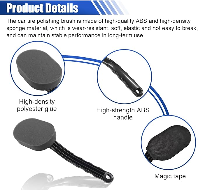 Tire Shine Applicator Brush, High-Density Sponge Tire Dressing Applicator Pad with Curved Long Handle, Multipurpose Detachable Car Detailing Cleaning Accessories (2PCS)