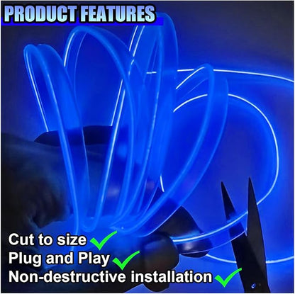 ZIMISI EL Wire Car Interior LED Strip Lights, 5V 16FT Neon Light Strip with Sewing Edge, USB Electroluminescent Car Interior Lights with Fuse Protection, Vehicle Ambient Lighting Decorations (Blue)