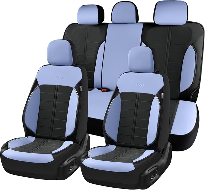Coverado Leather Seat Covers Full Set Automotive Front and Back Seat Covers Waterproof Car Seat Cushion Protector Universal Fit for Most Cars SUV Trucks, Blue&Black