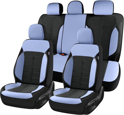 Coverado Leather Seat Covers Full Set Automotive Front and Back Seat Covers Waterproof Car Seat Cushion Protector Universal Fit for Most Cars SUV Trucks, Blue&Black