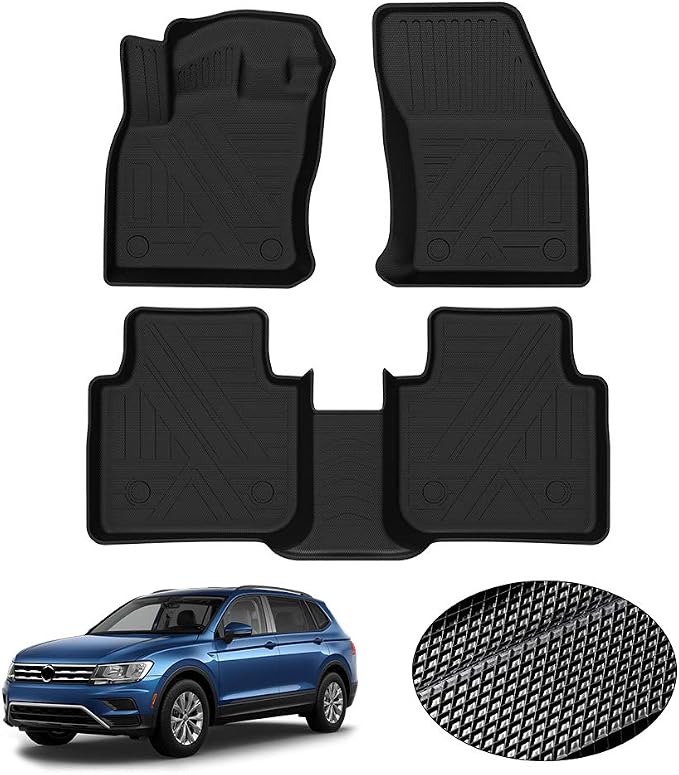 KUST All Weather Floor Mats for 2018-2024 Volkswagen Tiguan, Custom Fit Floor Liners for VW Tiguan Accessories 1st & 2nd Row High Edge Non-Slip
