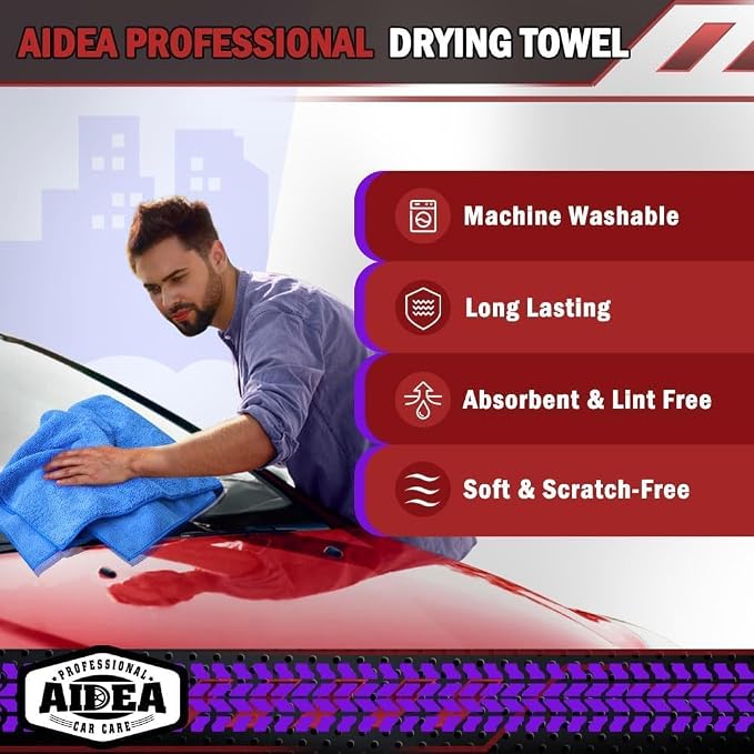 AIDEA Microfiber Towels for Cars-4PK, Large Professional Car Drying Towel, Scratch-Free & Absorbent Drying Towel for Cars, SUVs, RVs, Trucks, and Boats, 24inx 31in, Blue