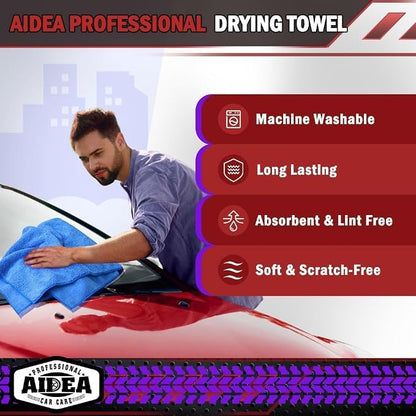 AIDEA Microfiber Towels for Cars-4PK, Large Professional Car Drying Towel, Scratch-Free & Absorbent Drying Towel for Cars, SUVs, RVs, Trucks, and Boats, 24inx 31in, Blue