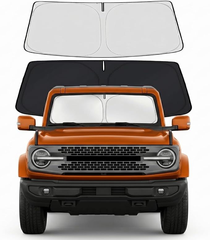 Custom Fit Windshield Sun Shade for Ford Bronco 2021-2026 | Custom Fit Windshield Cover, Blocks UV Rays, Double-Layer Heat Shield, Durable Frame, Easy Fold & Storage