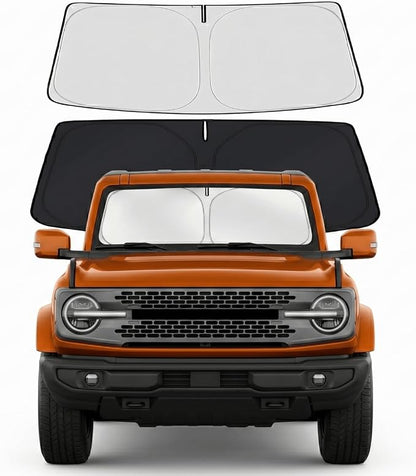 Custom Fit Windshield Sun Shade for Ford Bronco 2021-2026 | Custom Fit Windshield Cover, Blocks UV Rays, Double-Layer Heat Shield, Durable Frame, Easy Fold & Storage