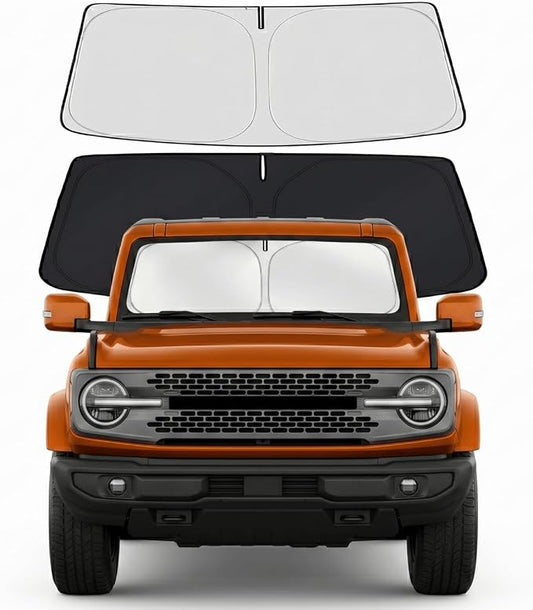 Custom Fit Windshield Sun Shade for Ford Bronco 2021-2026 | Custom Fit Windshield Cover, Blocks UV Rays, Double-Layer Heat Shield, Durable Frame, Easy Fold & Storage