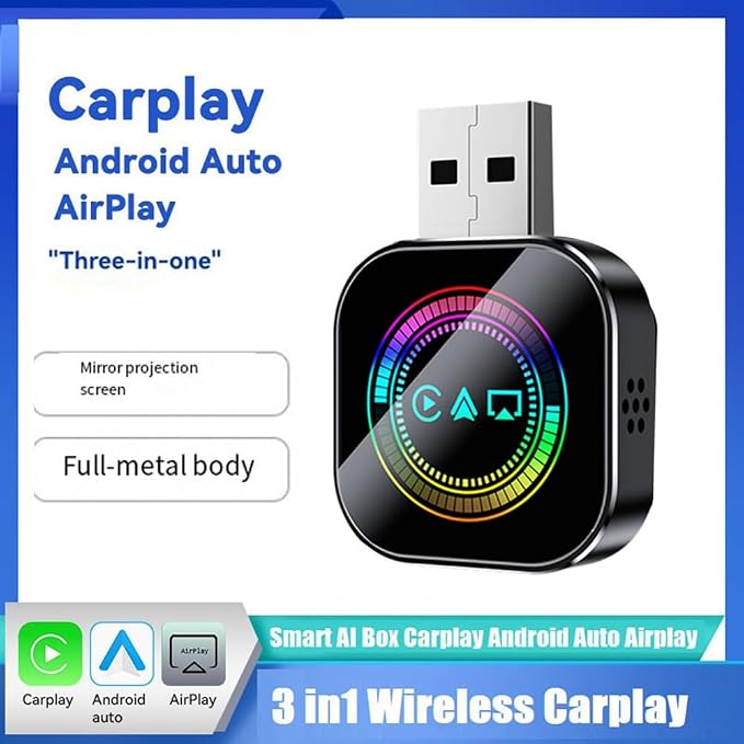 Wireless Carplay Adapter Android Auto Airplay Smart Carplay USB Dongle Wired Connection Plug and Play