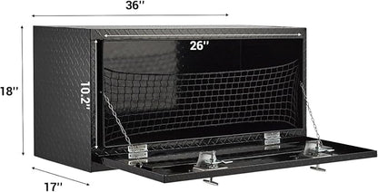 Garvee 36 Inch Underbody Truck Tool Box, Heavy Duty Aluminum Diamond Plate Storage Box with T-Handle Lock and Keys, Waterproof Trailer Tool Box for Pickup, Truck, Van, RV, Black