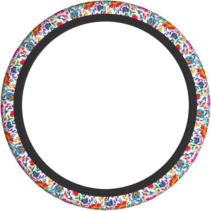 Mexican Floral Steering Wheel Covers Non Slip Neoprene Universal 15 Inch Steering Wheel Protector Car Cover for Men Women