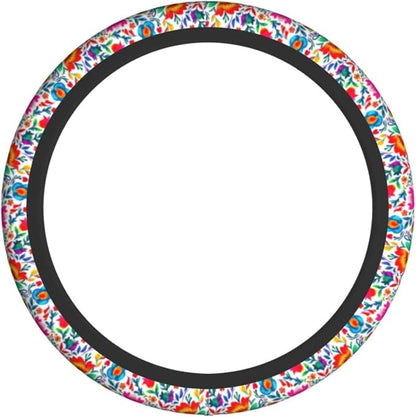 Mexican Floral Steering Wheel Covers Non Slip Neoprene Universal 15 Inch Steering Wheel Protector Car Cover for Men Women