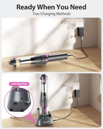 Handheld Vacuum Cordless 25000Pa Car Vacuum 3-in-1 Handheld Vacuum, Includes Smart Display and Charging Base Hand Vac Cordless Rechargeable One-Touch Empty for Home/Pet/Car (Violet)