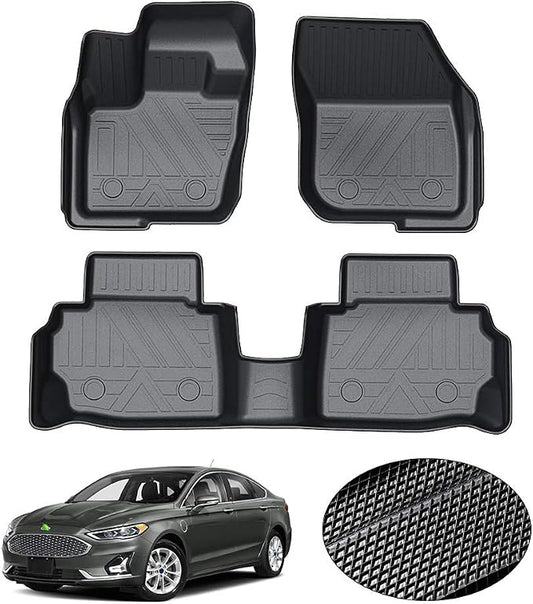 KUST Floor Mats for 2013-2020 Ford Fusion/Lincoln MKZ, All Weather Protection 2 Row Floor Liners Set Black Non-Slip