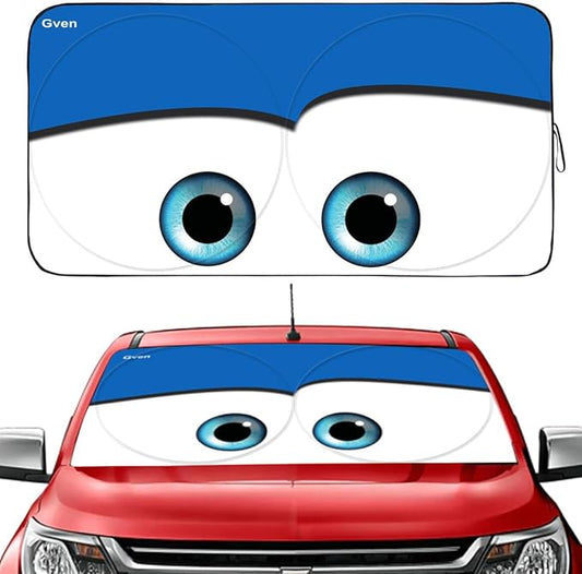 Gven Truck Windshield Sun Shade for Car Windshield Cover Interior Front Window Shades Sun Visor Protector Blocks UV Rays Must-Have Truck Accessories for Pickup, SUV, Sedan, Van, Bonneville (Blue, XL)