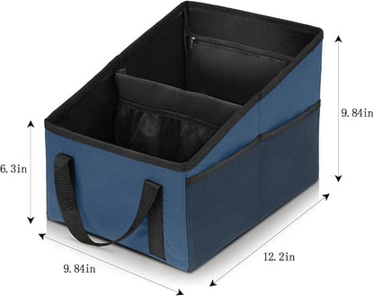 Advanced car seat storage bag is suitable for children and adults. The front and rear seat storage bags are foldable and adjustable. (Blue)
