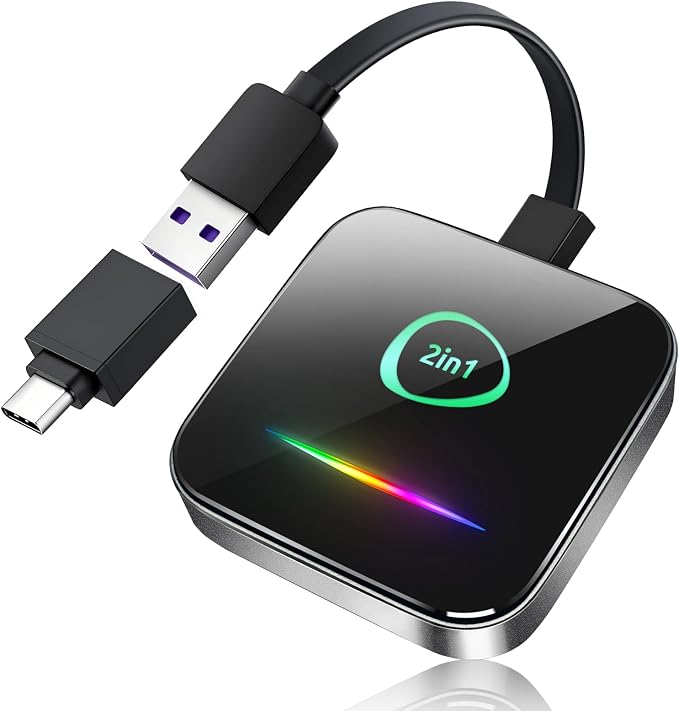 Wireless Carplay Adapter,2025 Upgrade 2-in-1 Convert Factory Wired to Wireless Car Play Android Auto Dongle, for Phone iOS 10+ & Android 11+ with USB/USB-C Port