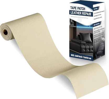 Zenyao Leather Repair Patch Tape - Self Adhesive Leather Repair Kit for Car Seat Furniture, Heavy Duty Vinyl Repair Patch for Couch Sofa, Waterproof Fix for Tears, 3x60 Inch Roll, Off White