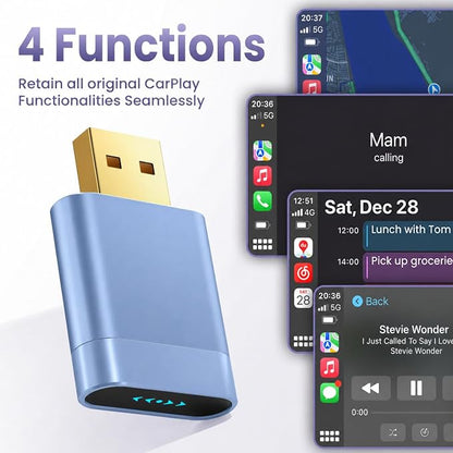 Mini Wireless CarPlay Adapter for Apple & Android Auto, Easy to Use Bluetooth Dongle with Fast Stable Connection, Converts Wired to Wireless Car Play Adapter, for Cars from 2016 with USB-A/C